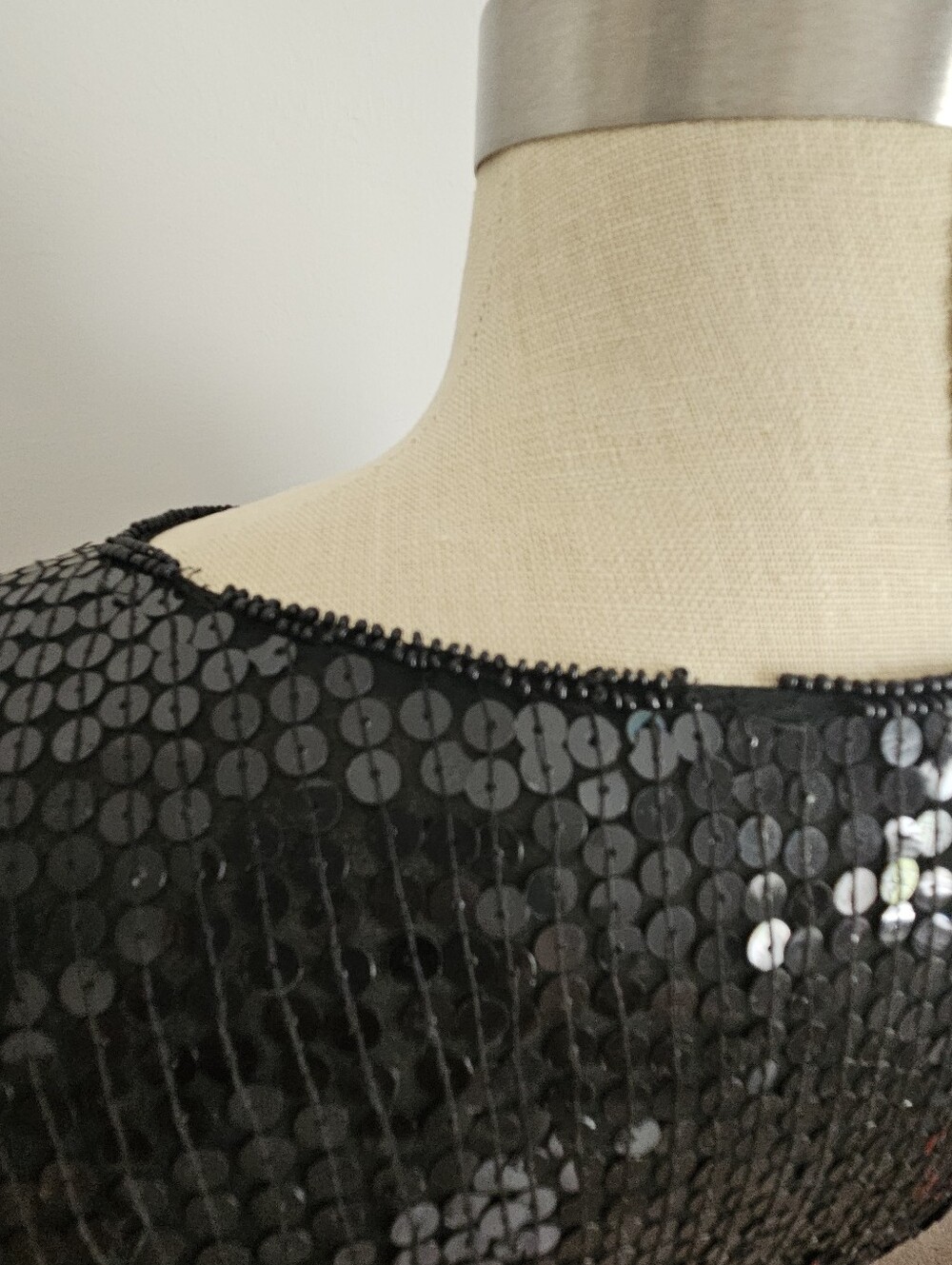 VTG 80s Sequined Evening Top Black with Silver/Gold Metallic Floral Grid | SZ M - Picture 5 of 8